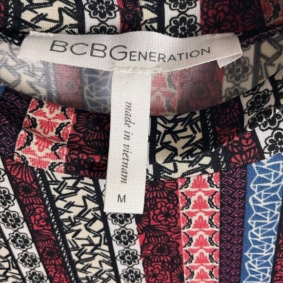BCBGeneration Med Dress Multi Color Striped Mock Turtleneck Short Sleeve Mini - Picture 5 of 8